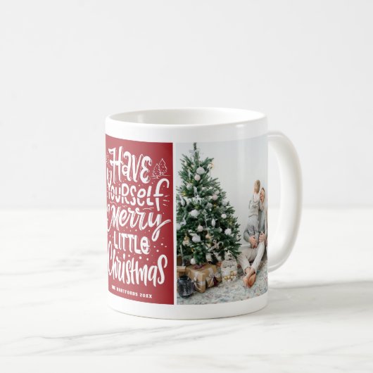 自分に小さなメリークリスマスフォトレッドを持っている コーヒーマグカップ (正面右)