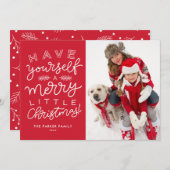 自分に小さなメリークリスマスレッドの写真を持っている シーズンカード (正面/裏面)