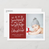 自分に小さなメリークリスマスレッドの写真を持っている シーズンポストカード (正面/裏面)