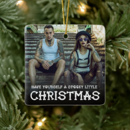 自分に小さな不気味クリスマスフォトを持っている セラミックオーナメント