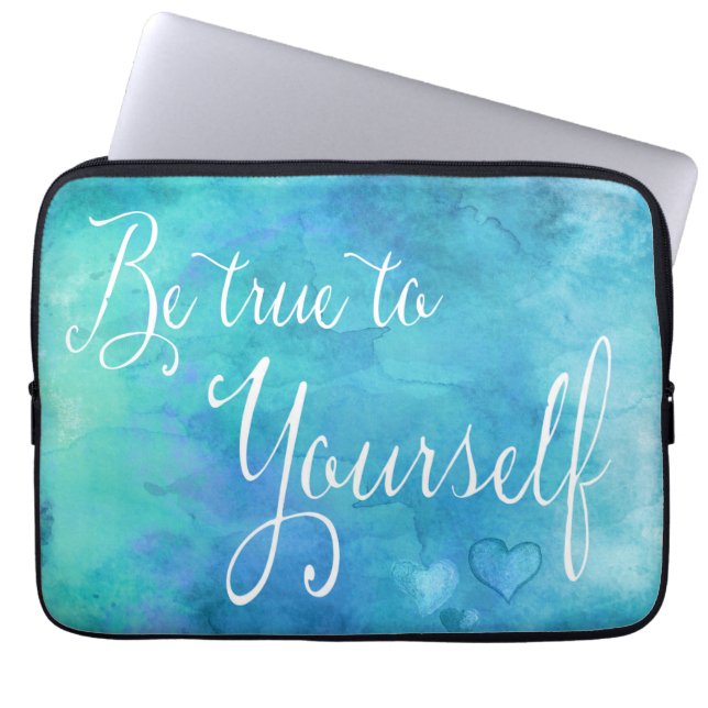 自分に忠実なアクアブルーウォーターのカラー引用文 ラップトップスリーブ (正面)