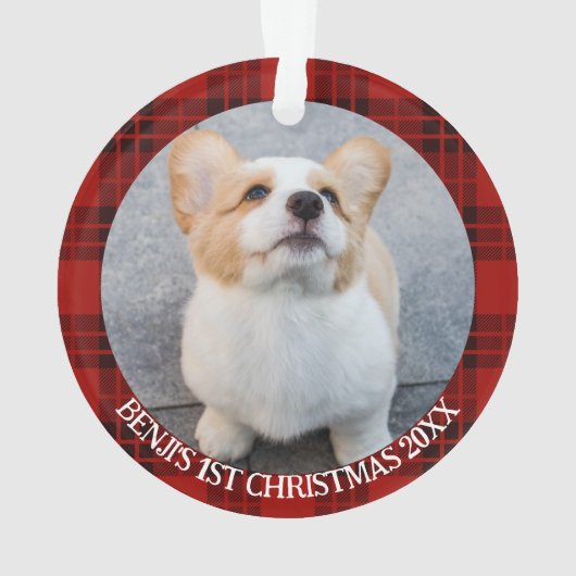 自分に毛皮の小さなクリスマスドッグの写真を持っている オーナメント (裏面)