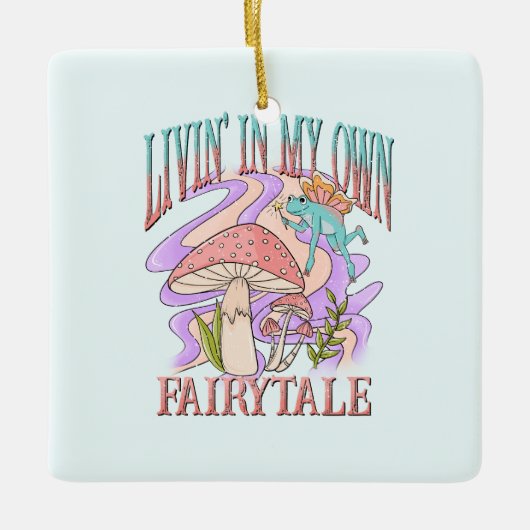 自分のおとぎ話でLivin' – カエル&キノコ セラミックオーナメント (正面)