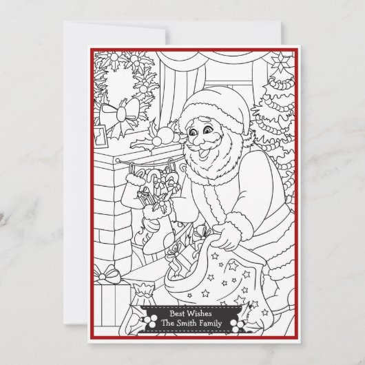自分のおもしろいパーソナライズされたサンタに色を付ける シーズンカード (正面)