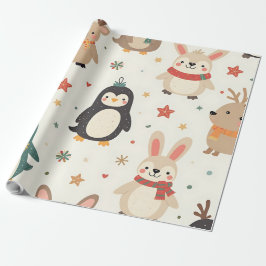 自分のかわいいを作成する友達クリスマス動物 ラッピングペーパー