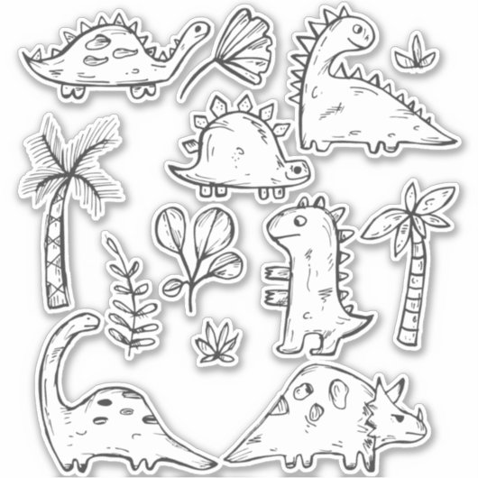 自分のかわいい恐竜のステッカーに色を付ける シール (正面)