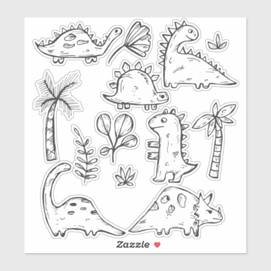自分のかわいい恐竜のステッカーに色を付ける シール (シート)