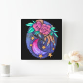 自分のかわいい月、星、バラの手を作成 スクエア壁時計 (ホーム)