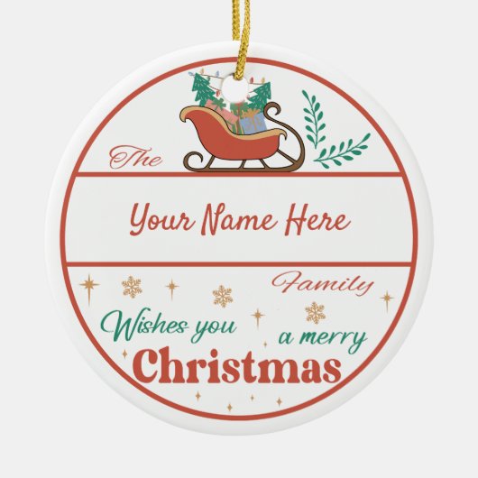 自分のそりの名前と年のクリスマスを作成 セラミックオーナメント (正面)