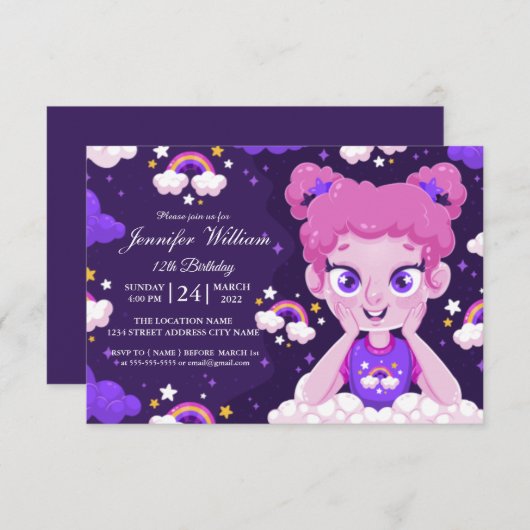 自分のの女カスタムの子の誕生日の招待を作成 アドバイスカード (正面/裏面)