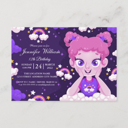 自分のの女カスタムの子の誕生日の招待を作成 アドバイスカード (正面)