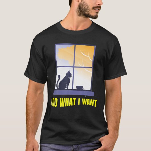 自分のやりたいようにやる、面白いネコ Tシャツ (正面)