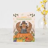 自分のをカスタム可愛いトルコ感謝祭を作成 カード (黄色い花)