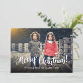自分のを作カスタム成するメリークリスマスタイポグラフィ シーズンカード (スタンド正面)