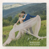 自分のエレガントなカスタム結婚写真を作成する ガラスコースター (正面)