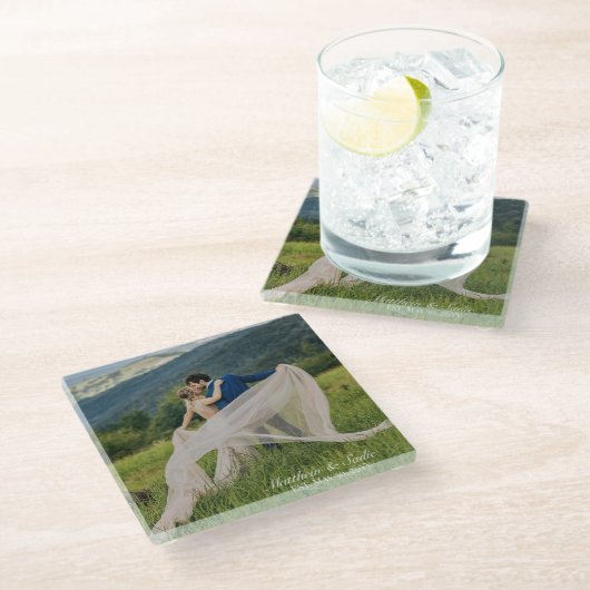自分のエレガントなカスタム結婚写真を作成する ガラスコースター (アングル)