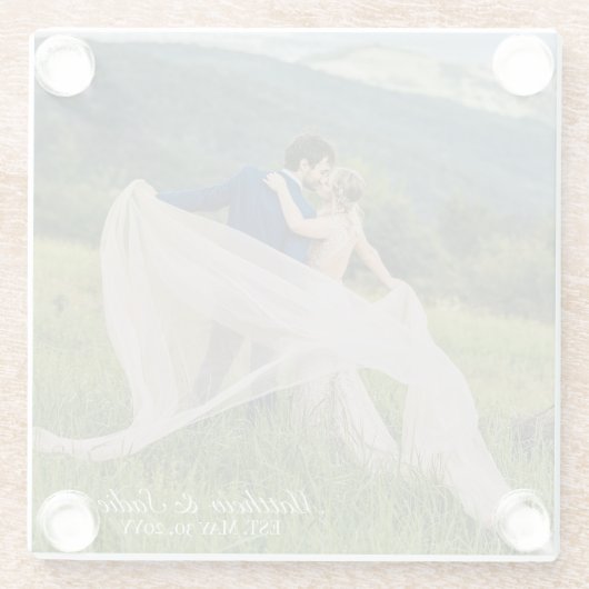 自分のエレガントなカスタム結婚写真を作成する ガラスコースター (裏面)