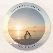 自分のエレガントなカスタム結婚写真を作成する ラウンドペーパーコースター (正面)