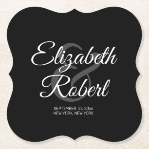自分のエレガントな結婚式の新郎新婦の名前を作成 ペーパーコースター