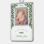 自分のエレガント初めてのクリスマス写真 シルバープレートフレームオーナメント (左)