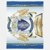 自分のエンブレムを作るツリーブック鍵クラウン金ゴールドを青にする フリースブランケット (正面)