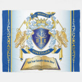 自分のエンブレムを作るツリーブック鍵クラウン金ゴールドを青にする フリースブランケット (正面(横))