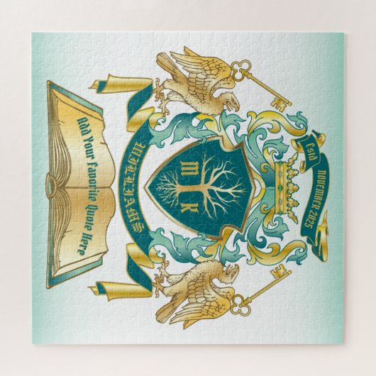 自分のエンブレムツリーブックを作成鍵クラウン金ゴールド玉 ジグソーパズル (横)