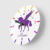 自分のオリジナルの魔法の紫の一角獣 ラウンド壁時計 (傾斜)
