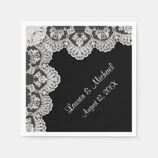自分のカラーホワイトレースフェイクを作る結婚 スタンダードカクテルナプキン (正面)