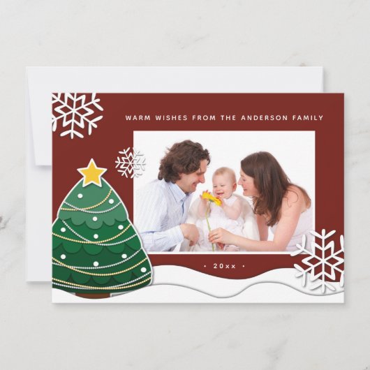 自分のクリスマススノーフレークを作成する家族の写真 シーズンカード (正面)