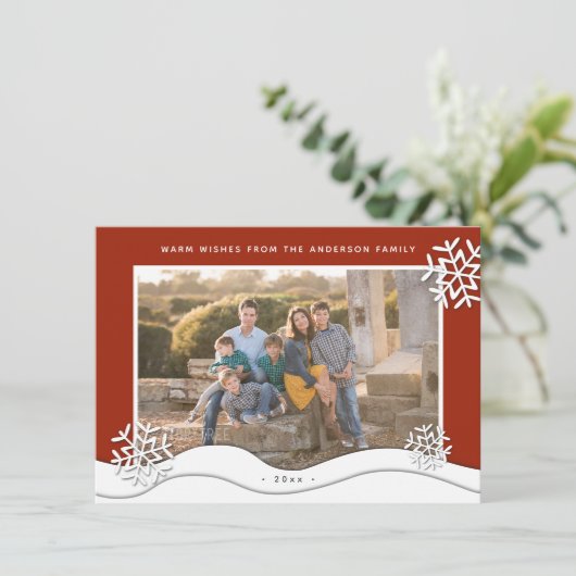 自分のクリスマススノーフレークを作成する家族の写真 シーズンカード (スタンド正面)
