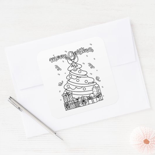 自分のクリスマスツリーに色を付けるクリスマスジョブ スクエアシール (封筒)