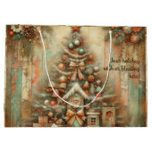 自分のクリスマスツリービクトリアンハウスを作成する ラージペーパーバッグ (裏面)