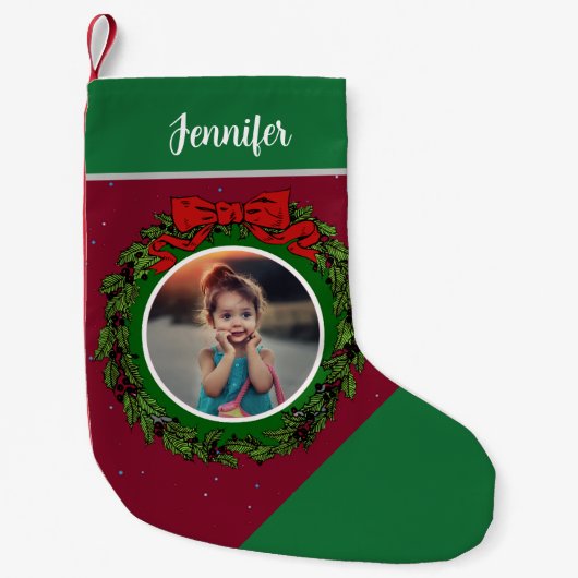自分のクリスマスフォトを作成する スモールクリスマスストッキング (正面)