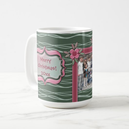 自分のクリスマスホリデーファミリーフォトを作成 コーヒーマグカップ (正面左)