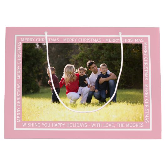 自分のクリスマス赤面ピンク抱き枕を作成！ ラージペーパーバッグ (正面)