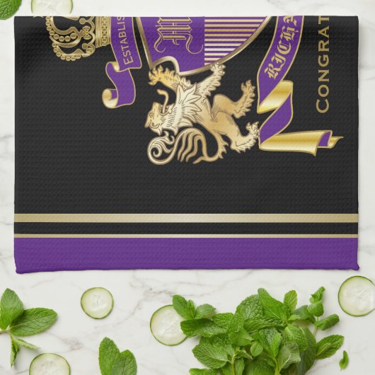 自分のコートをモノグラムの冠の紋章にする キッチンタオル (折り畳み)