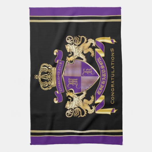 自分のコートをモノグラムの冠の紋章にする キッチンタオル (縦)