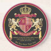 自分のコートを作る腕の赤い金ゴールド獅子紋章 コースター (正面)