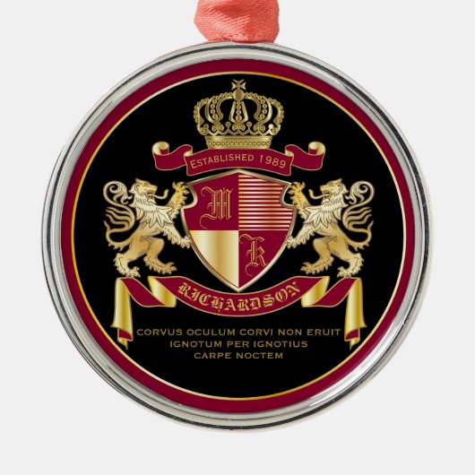 自分のコートを作る腕の赤い金ゴールド獅子紋章 メタルオーナメント (正面)