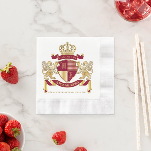 自分のコートを作る腕の赤い金ゴールド獅子紋章 縁ありカクテルナプキン (インサイチュ)