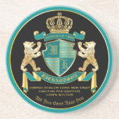 自分のコートを腕のティール（緑がかった色）金ゴールドのエンブレムにする コースター (正面)
