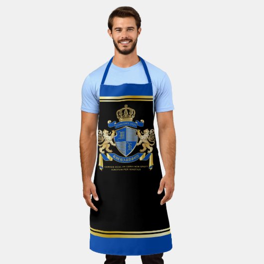 自分のコートを青い金ゴールドの紋章にする エプロン (着用した状態)