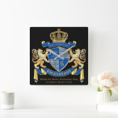 自分のコートを青い金ゴールドの紋章にする スクエア壁時計 (ホーム)