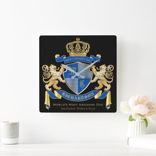 自分のコートを青い金ゴールドの紋章にする スクエア壁時計 (ホーム)