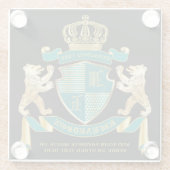 自分のコート·オブ·アームズのティール（緑がかった色）金ゴールドの紋章 ガラスコースター (裏面)