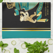 自分のコート·オブ·アームズのティール(緑がかった色)金ゴールドの紋章 キッチンタオル (折り畳み)