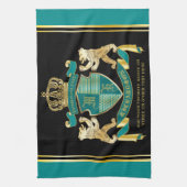 自分のコート·オブ·アームズのティール(緑がかった色)金ゴールドの紋章 キッチンタオル (縦)