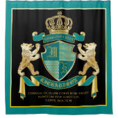 自分のコート·オブ·アームズのティール（緑がかった色）金ゴールドの紋章 シャワーカーテン (正面)