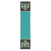 自分のコート·オブ·アームズのティール（緑がかった色）金ゴールドの紋章 ショートテーブルランナー (正面)